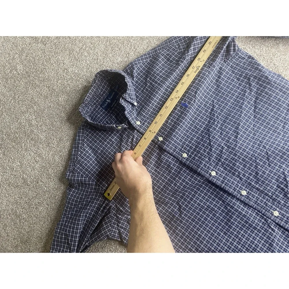 Polo Ralph Lauren Blue‎ Check Plaid Flannel Mens 17-XL Blue Pony Cotton Preppy